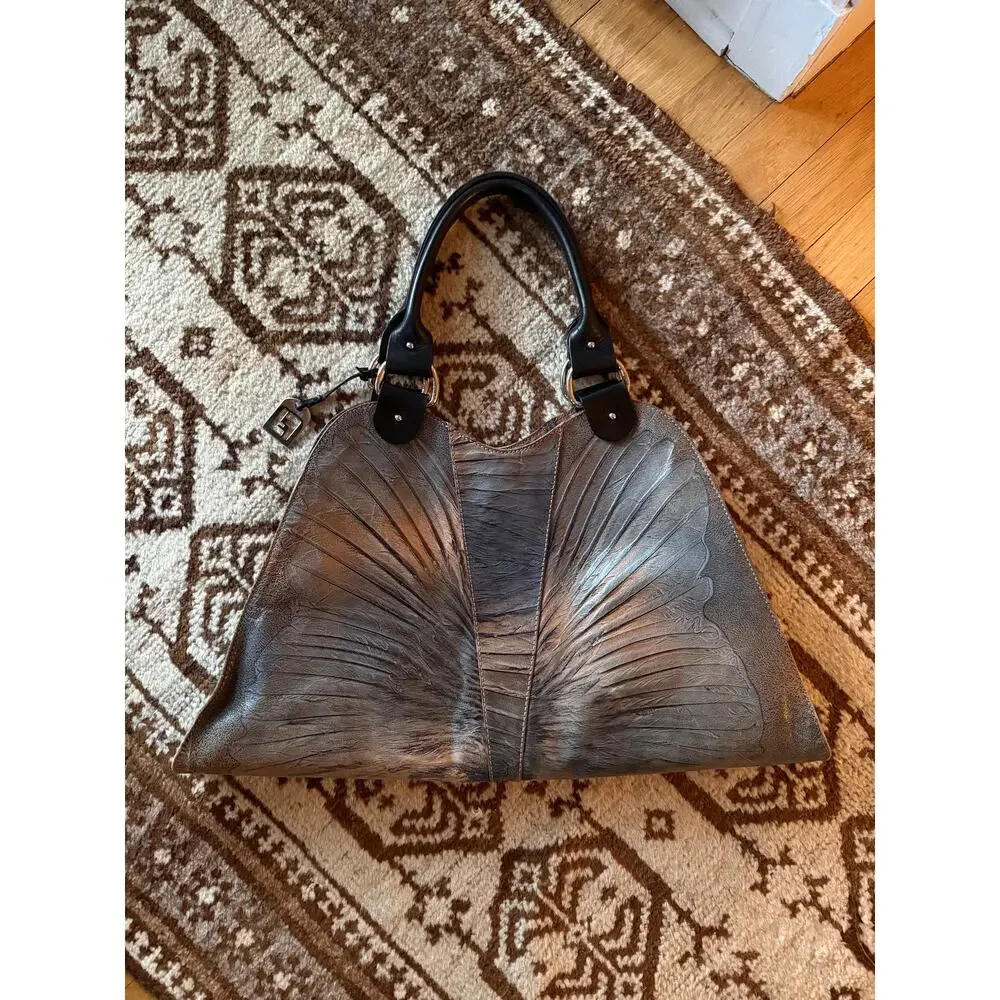 FENDI Karl Lagerfeld 2003 Vintage Devil Trapezio Leather Bag Neutrals Large